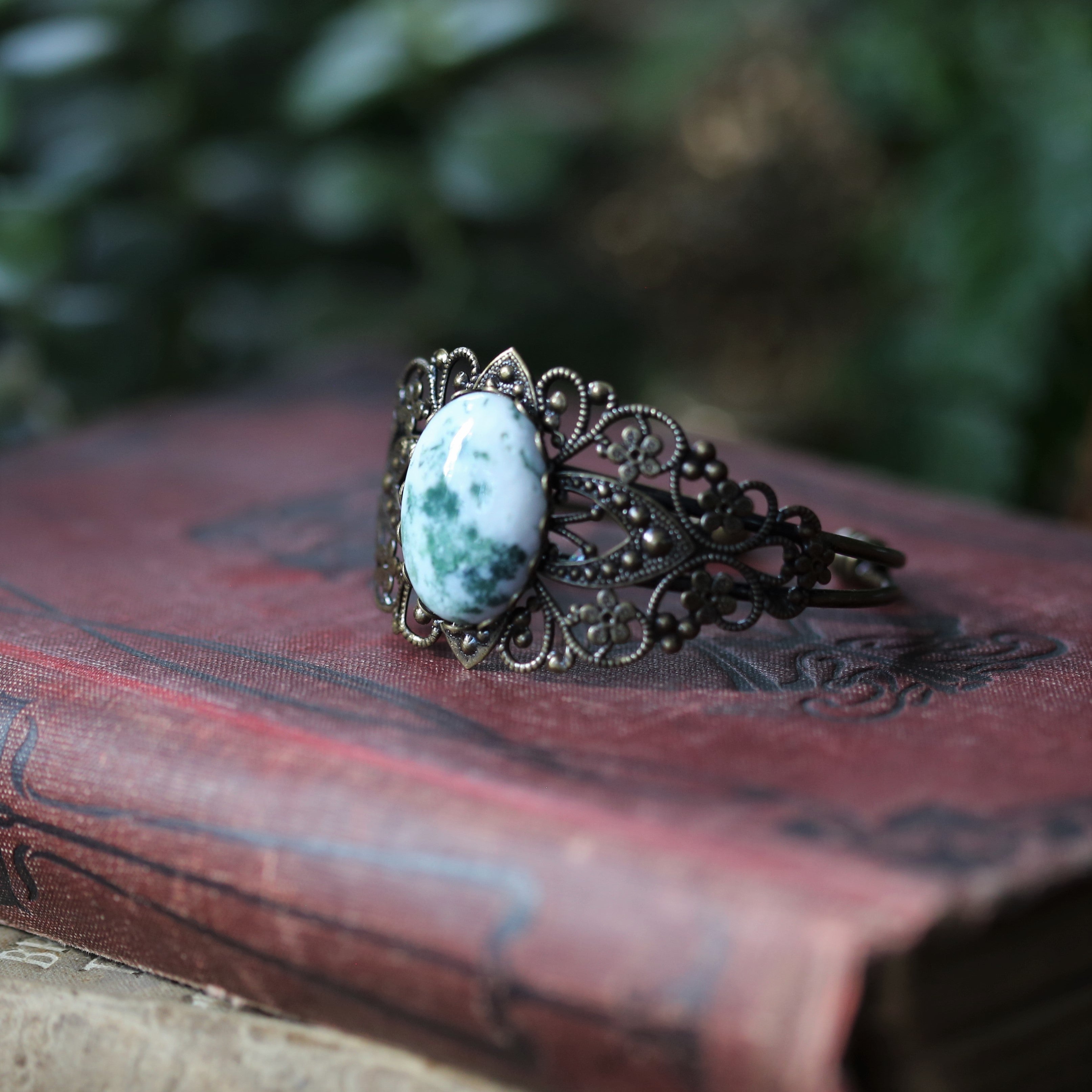 Matte Tree Agate and Sea Glass Bracelet